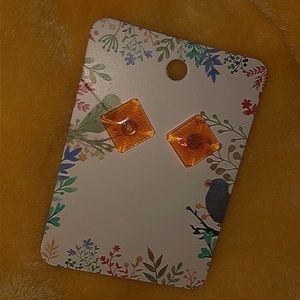 Small square orange stud earrings